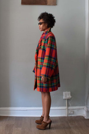 Yves Saint Laurent Orange Plaid Overcoat