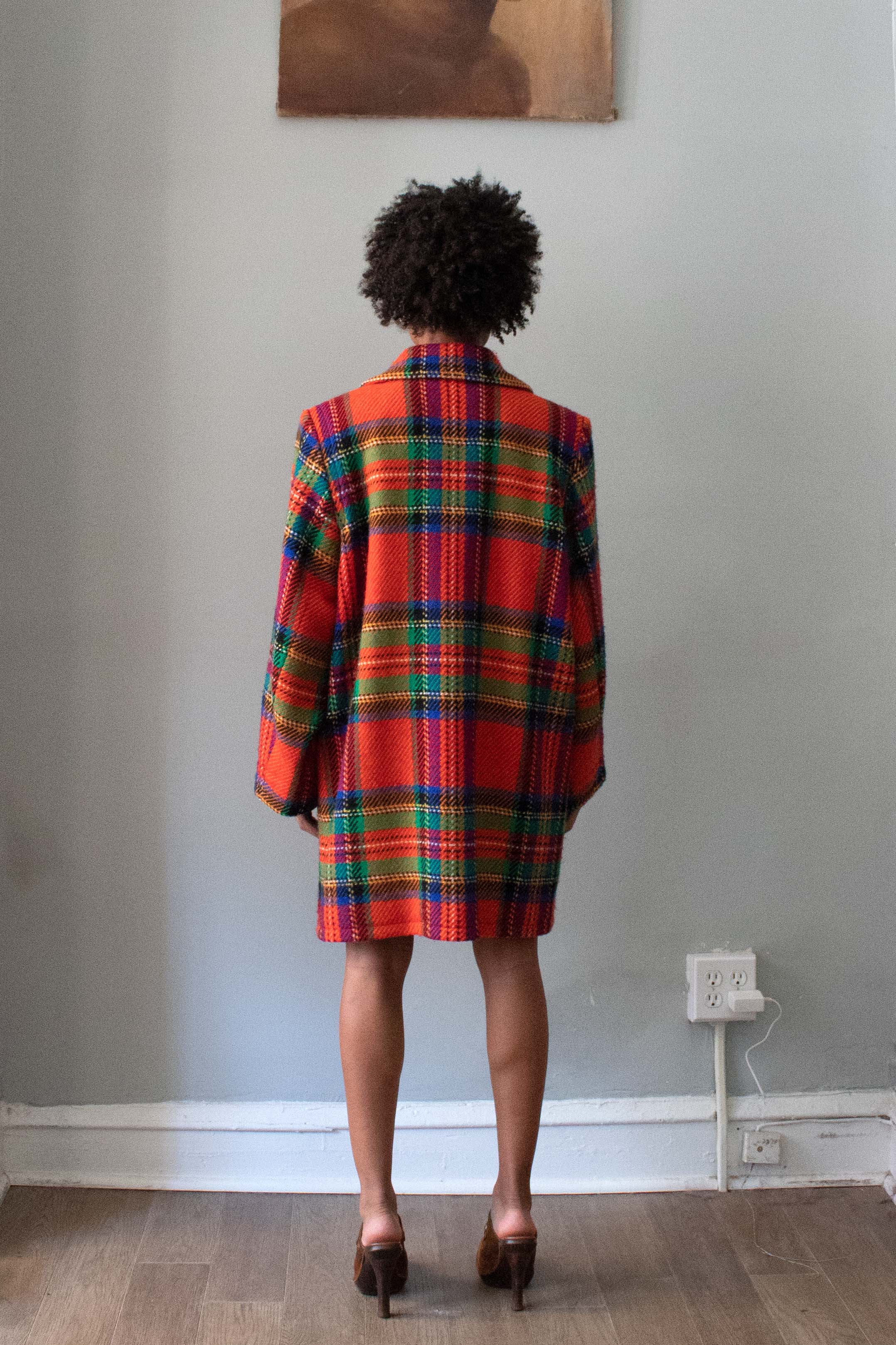 Yves Saint Laurent Orange Plaid Overcoat