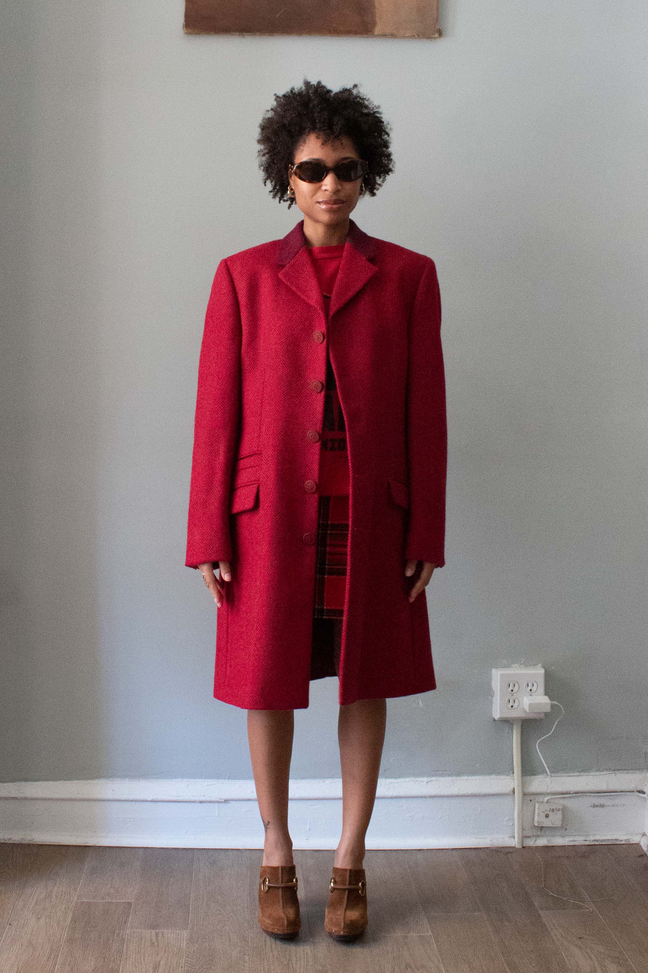 Gianni Versace Red Wool Chevron Coat