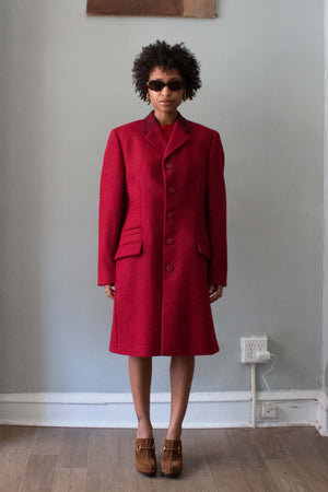 Gianni Versace Red Wool Chevron Coat