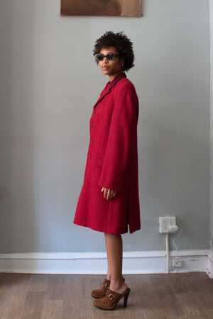 Gianni Versace Red Wool Chevron Coat