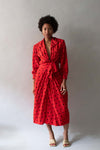 Saint Laurent Red and Black Silk Polka Dot Dress