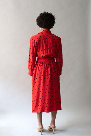 Saint Laurent Red and Black Silk Polka Dot Dress
