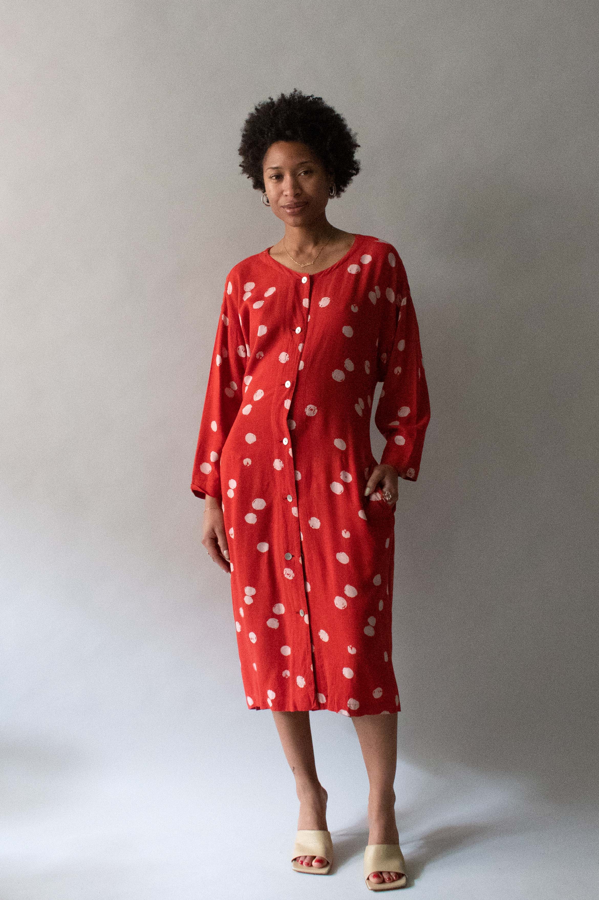 1980s Issey Miyake Linen Blend Dot Dress