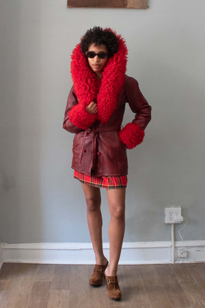 Vintage Red Shearling Lined Leather Jacket