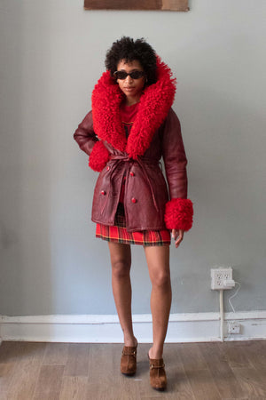 Vintage Red Shearling Lined Leather Jacket