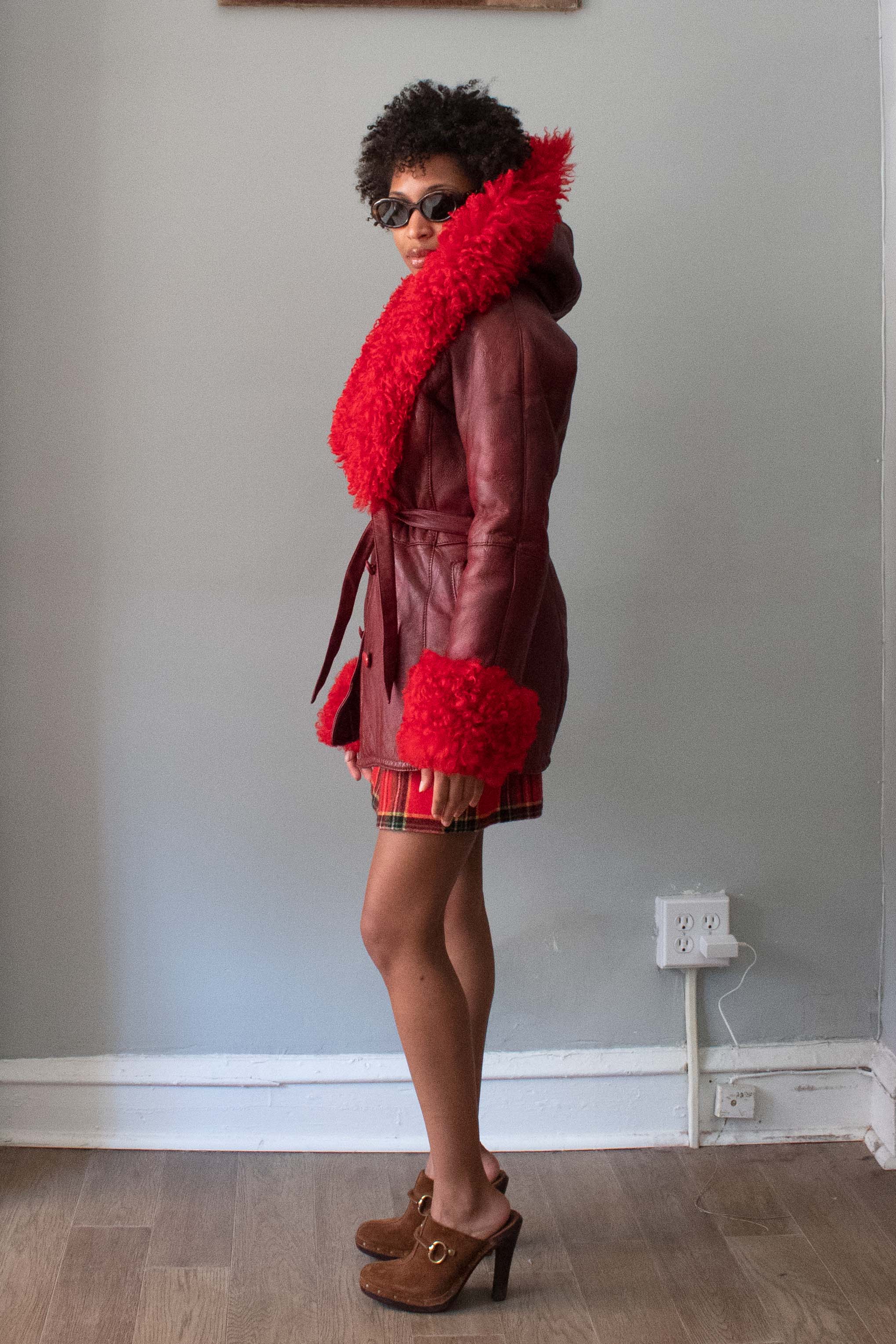 Vintage Red Shearling Lined Leather Jacket