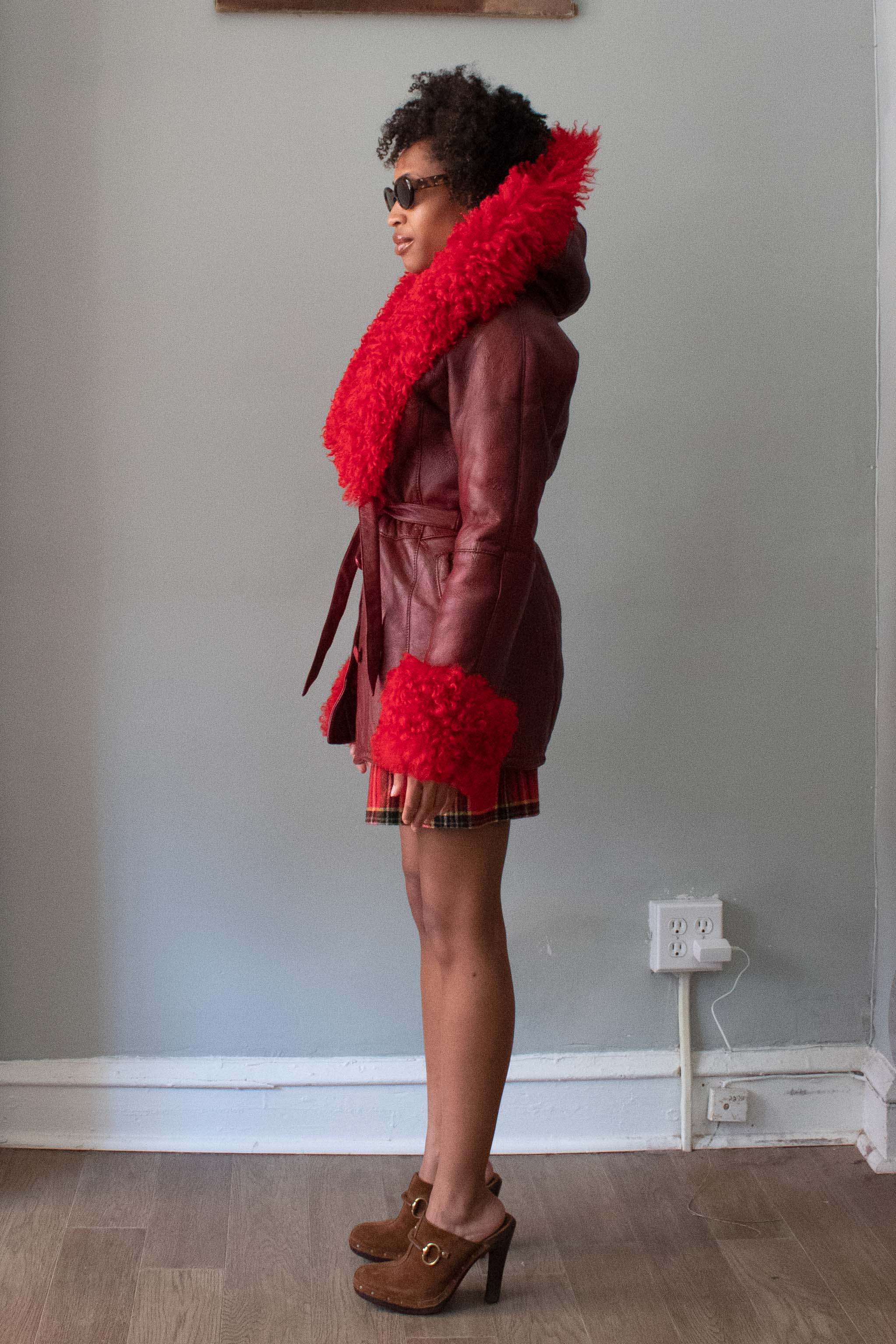 Vintage Red Shearling Lined Leather Jacket