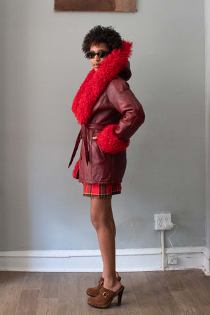 Vintage Red Shearling Lined Leather Jacket