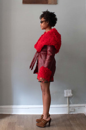 Vintage Red Shearling Lined Leather Jacket