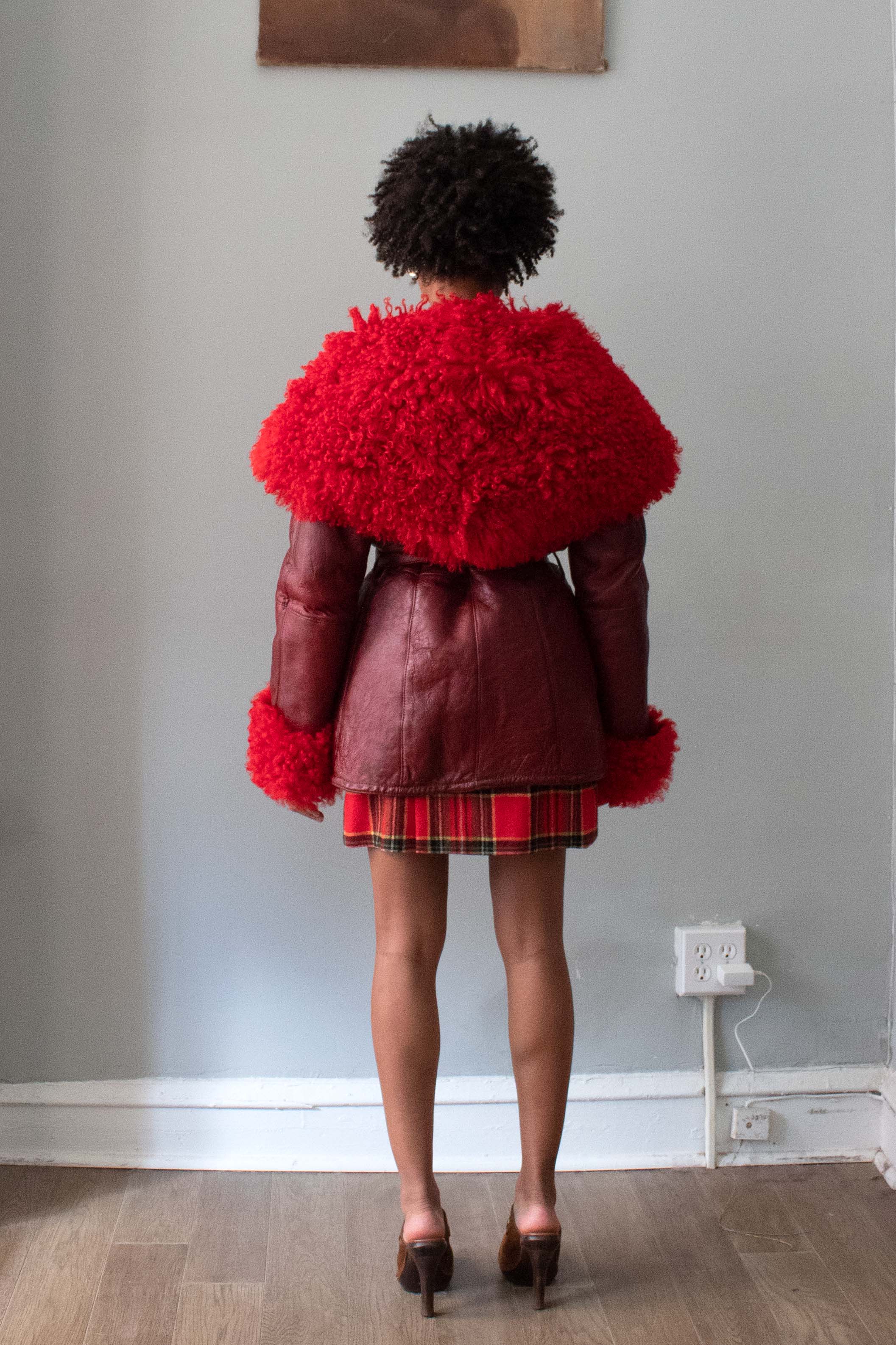 Vintage Red Shearling Lined Leather Jacket