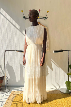 Nina Ricci White Silk Pleated Gown