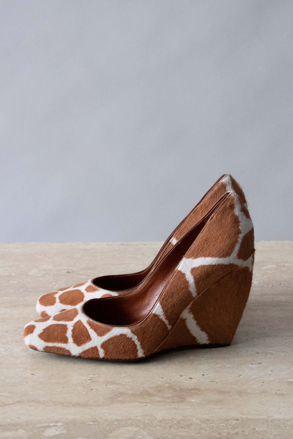 Sergio Rossi Cow Print Ponyhair Wedges