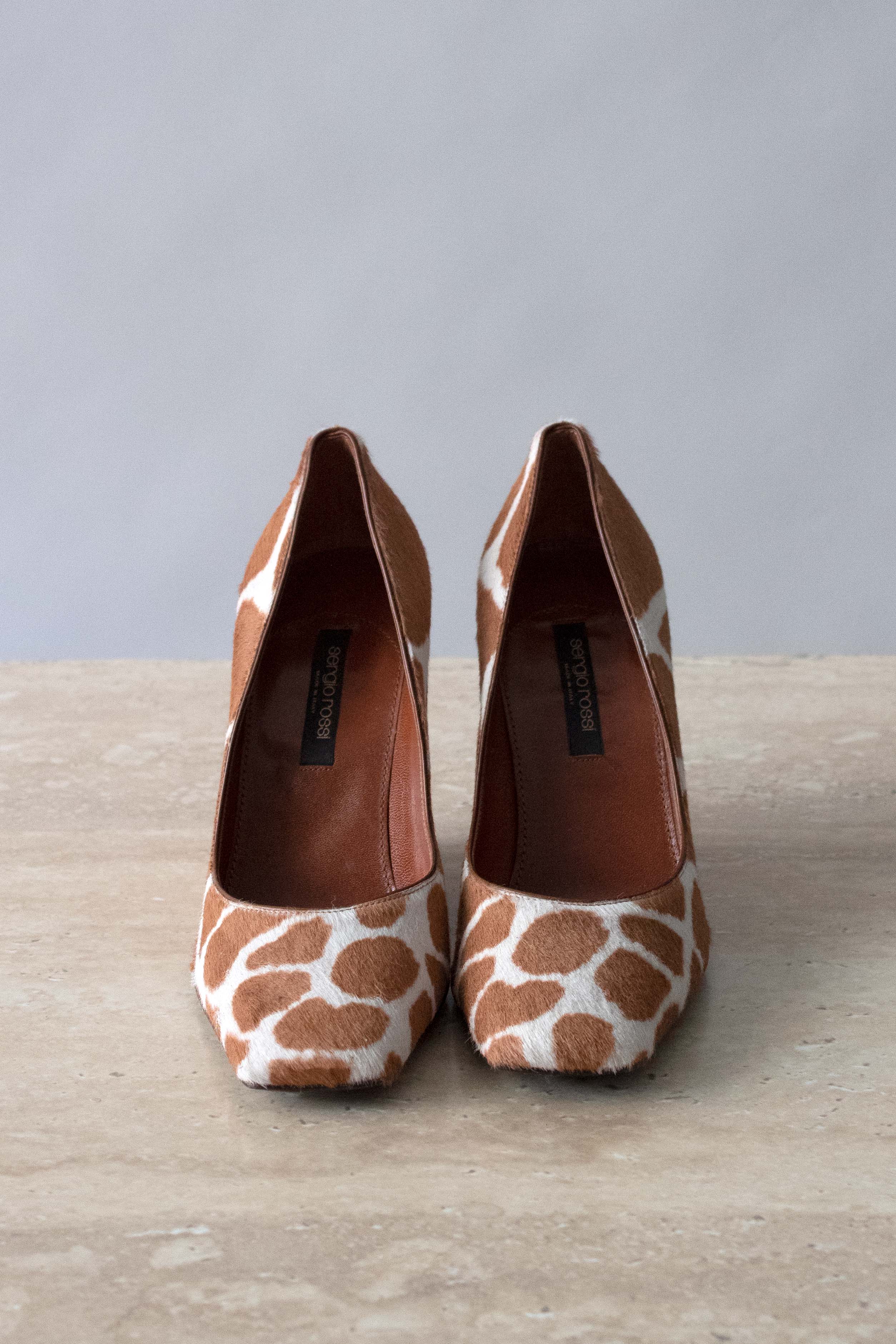 Sergio Rossi Cow Print Ponyhair Wedges
