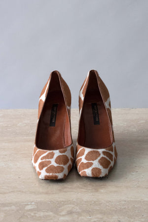Sergio Rossi Cow Print Ponyhair Wedges