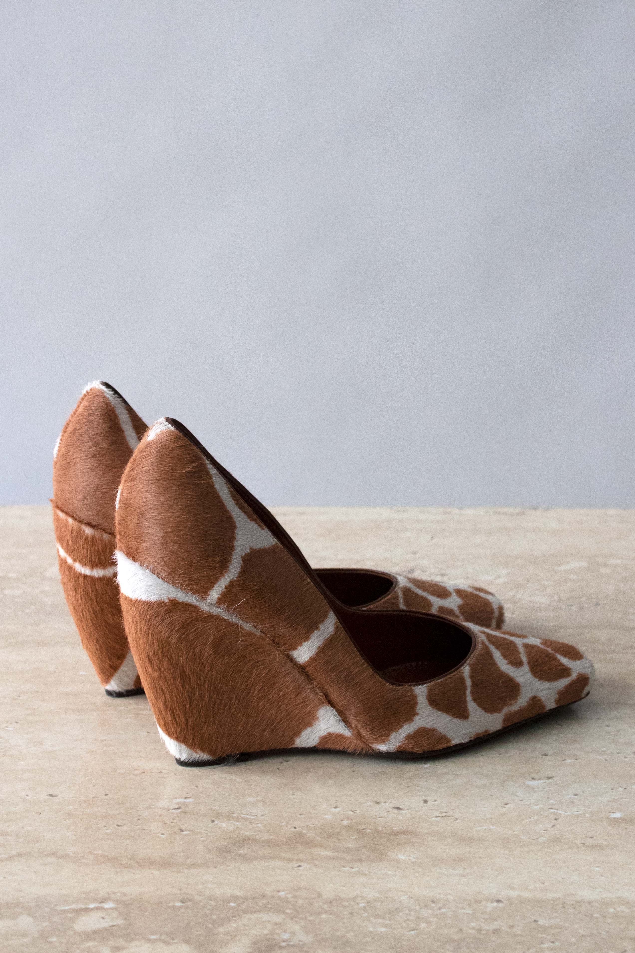 Sergio Rossi Cow Print Ponyhair Wedges