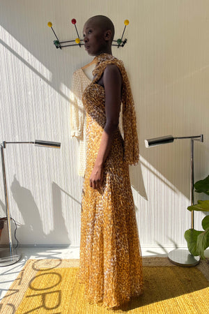 Vicky Tiel Couture for Neiman Marcus Leopard Print Silk Gown