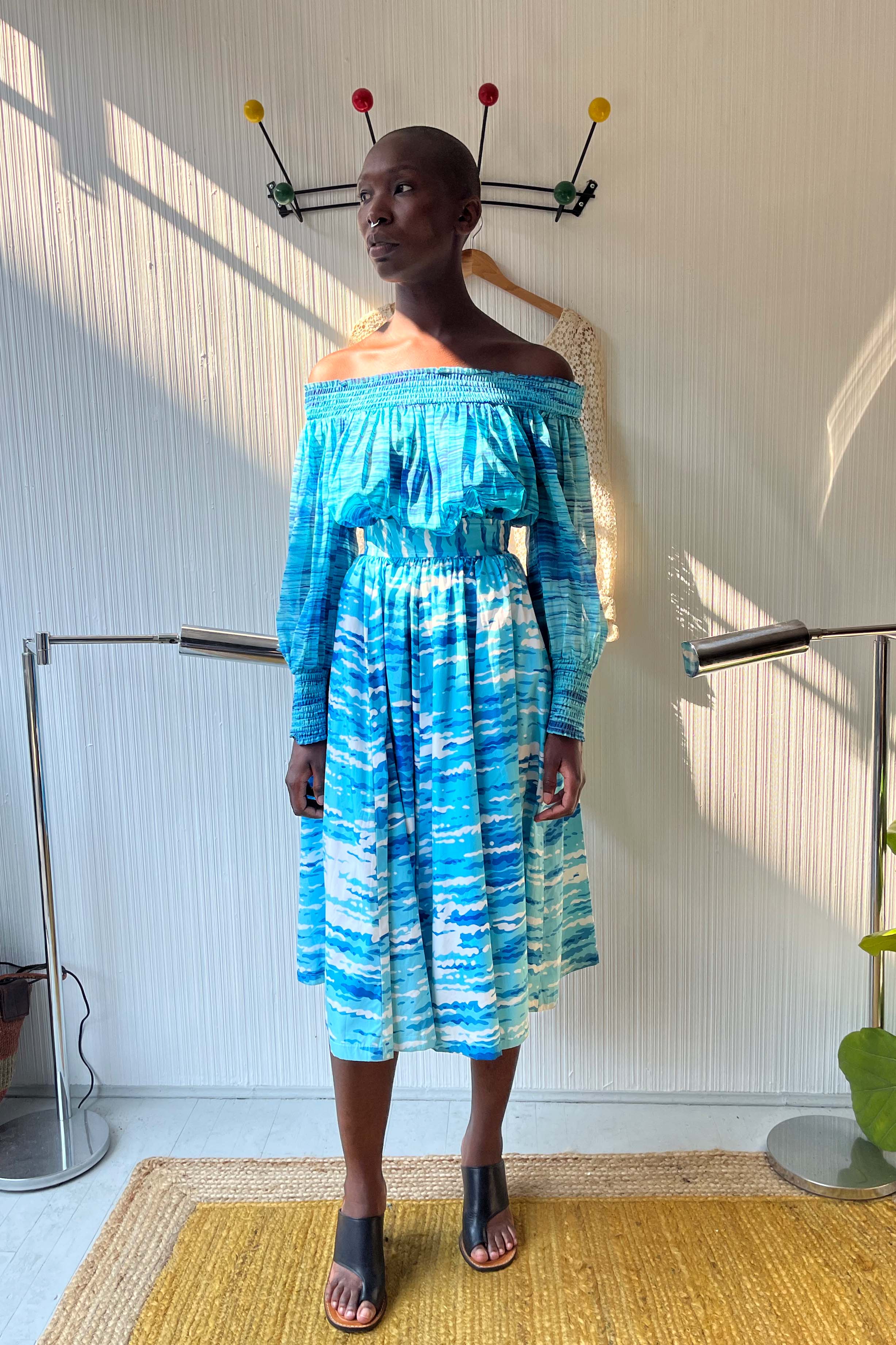 Saint Laurent Blue Cotton Printed Skirt