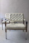 Milo Baughman for Thayer Coggin Tufted White Leather Lounge Chair Pair