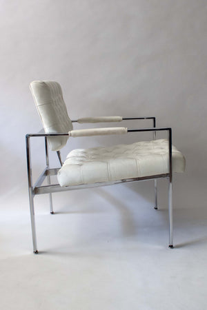Milo Baughman for Thayer Coggin Tufted White Leather Lounge Chair Pair