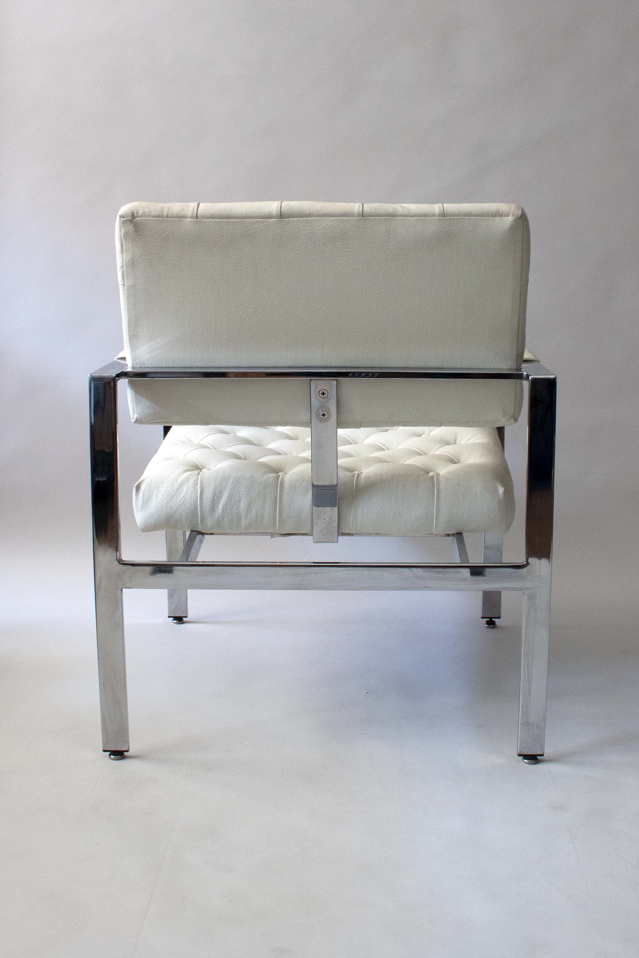 Milo Baughman for Thayer Coggin Tufted White Leather Lounge Chair Pair