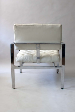 Milo Baughman for Thayer Coggin Tufted White Leather Lounge Chair Pair