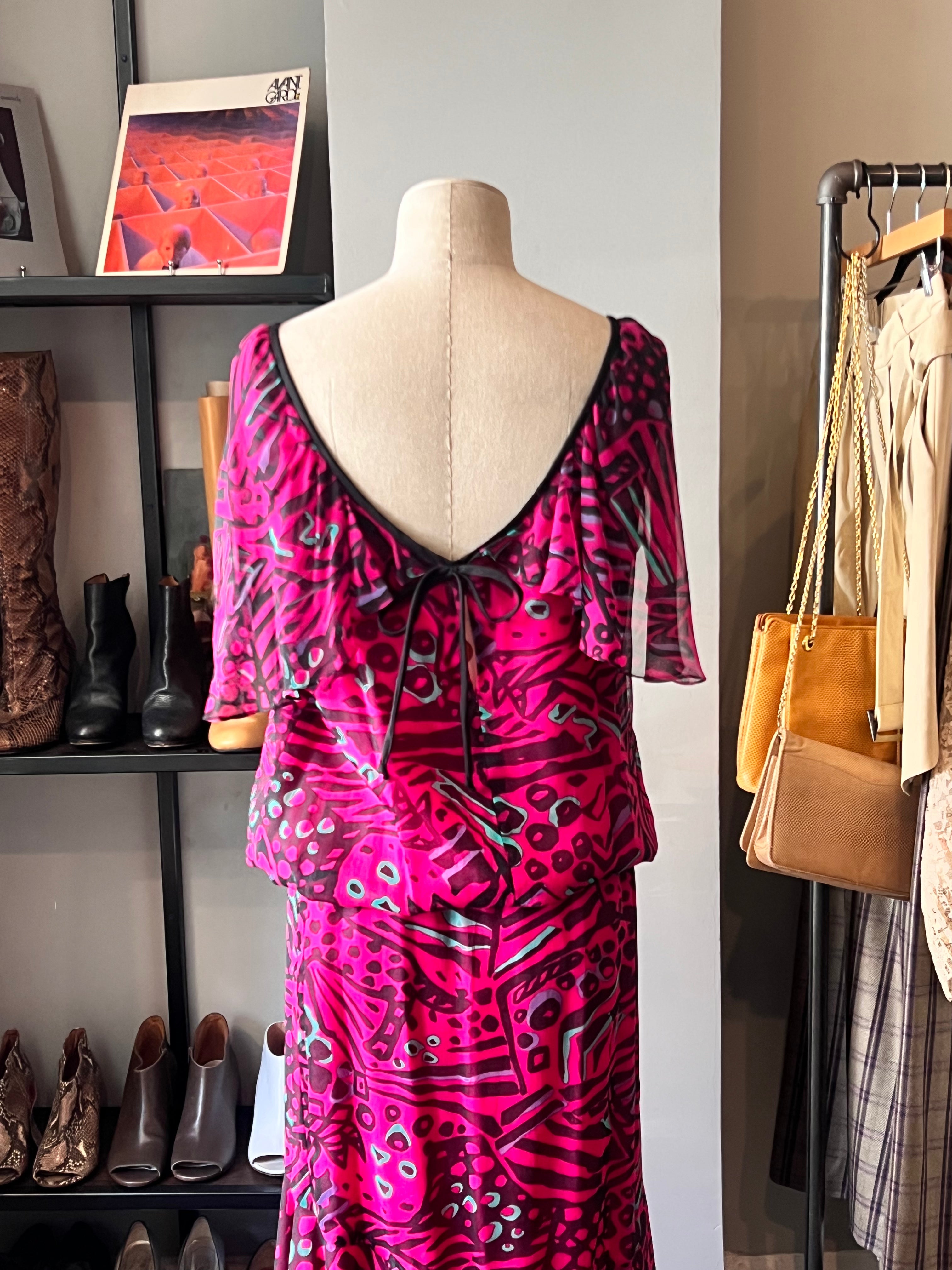 Vintage 1980s Purple Animal Print Cap Sleeve Dress