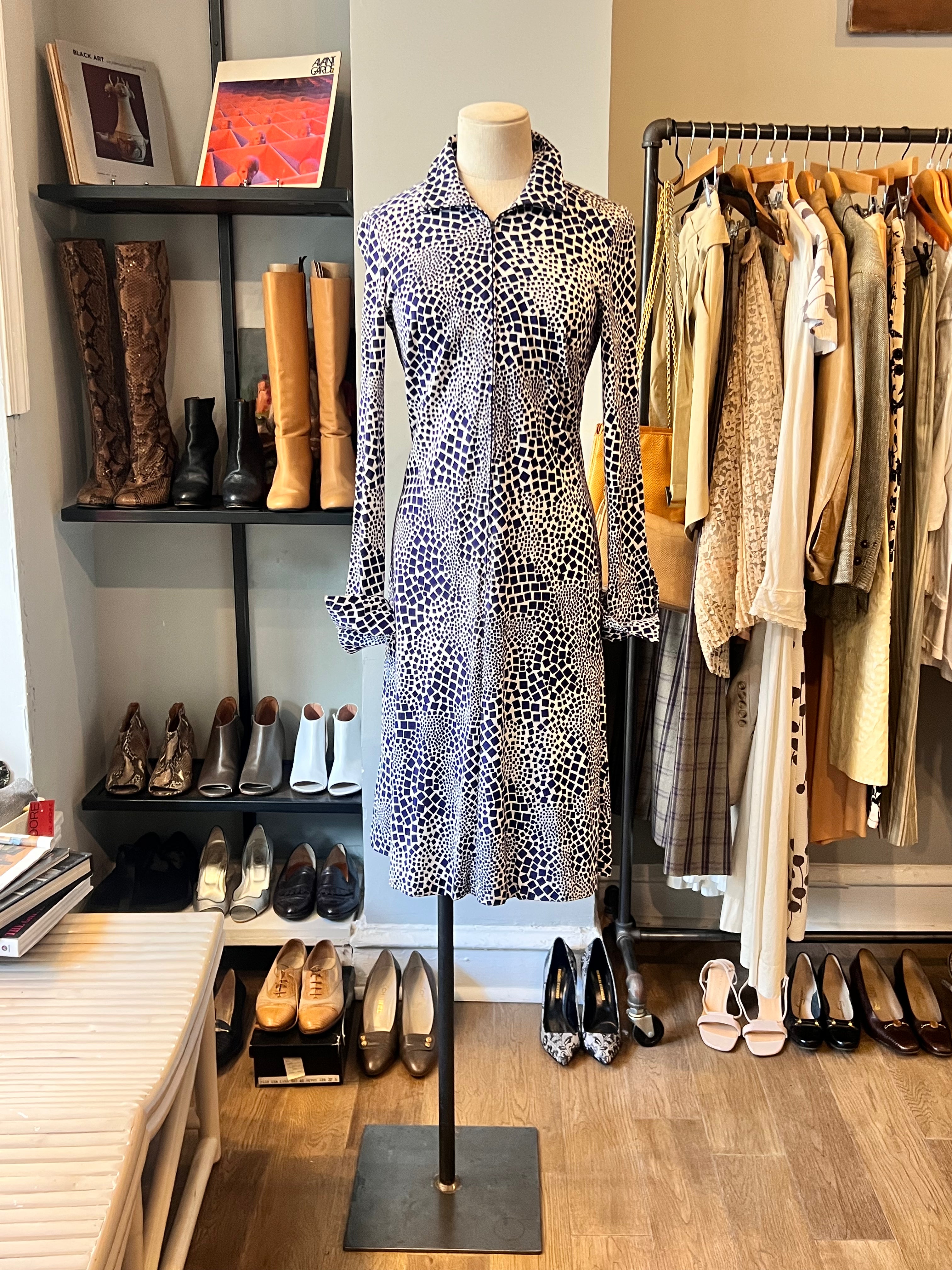 Diane Von Furstenberg Blue Abstract Jersey Zip Dress