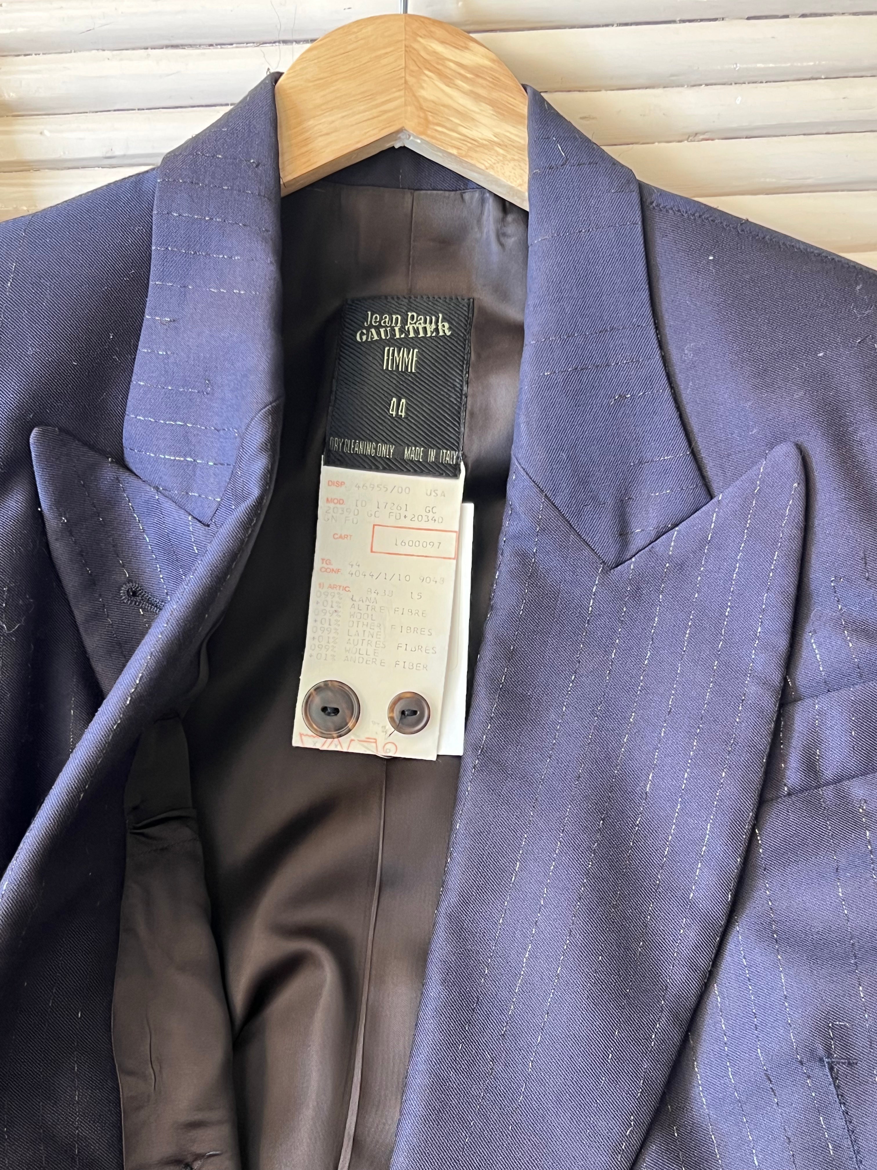 Jean Paul Gaultier Purple Wool Stripe Double Breasted Blazer