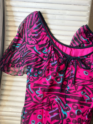 Vintage 1980s Purple Animal Print Cap Sleeve Dress