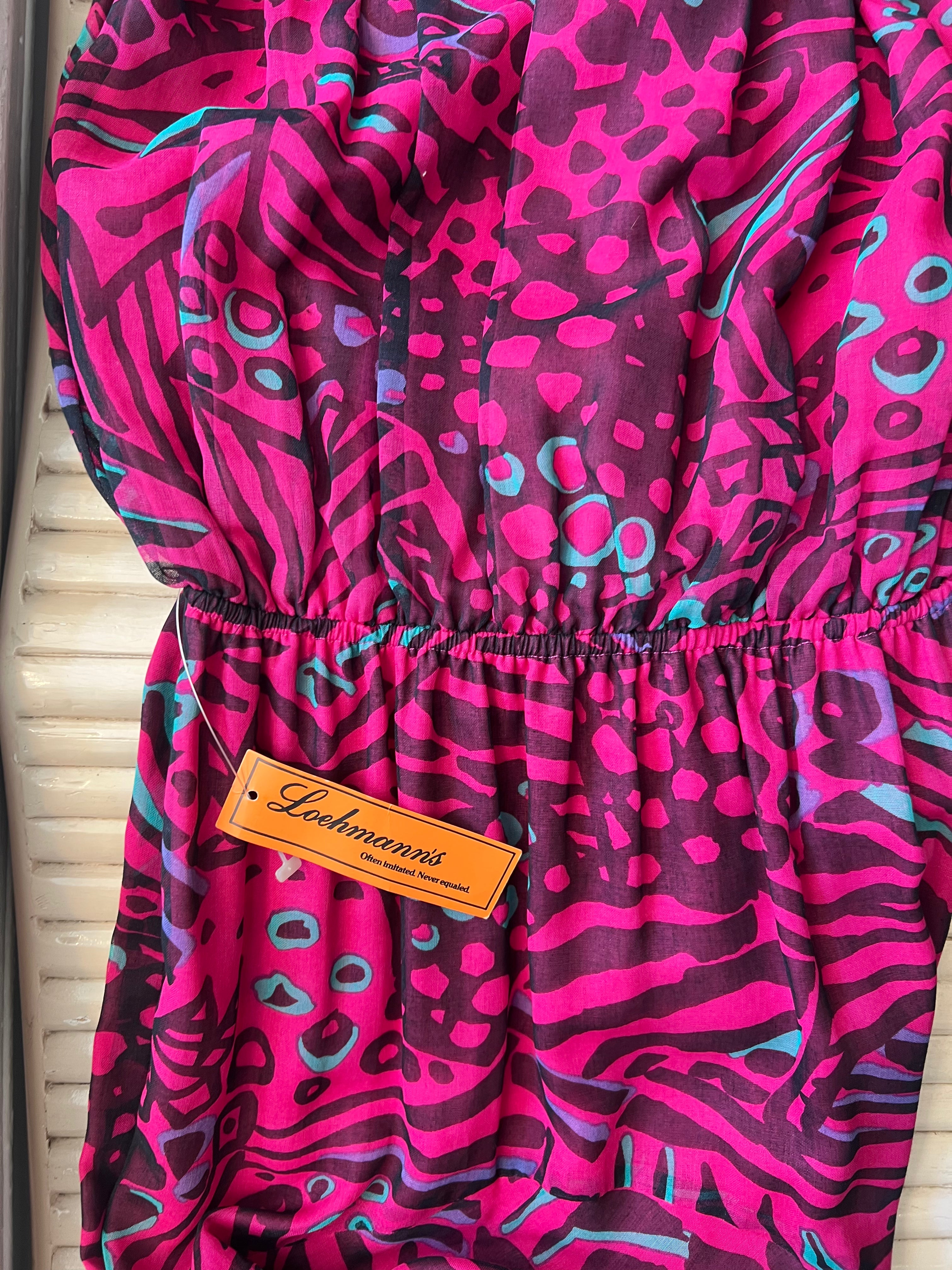 Vintage 1980s Purple Animal Print Cap Sleeve Dress