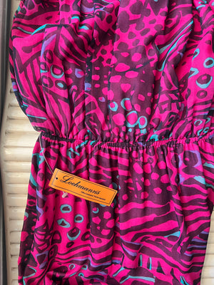 Vintage 1980s Purple Animal Print Cap Sleeve Dress