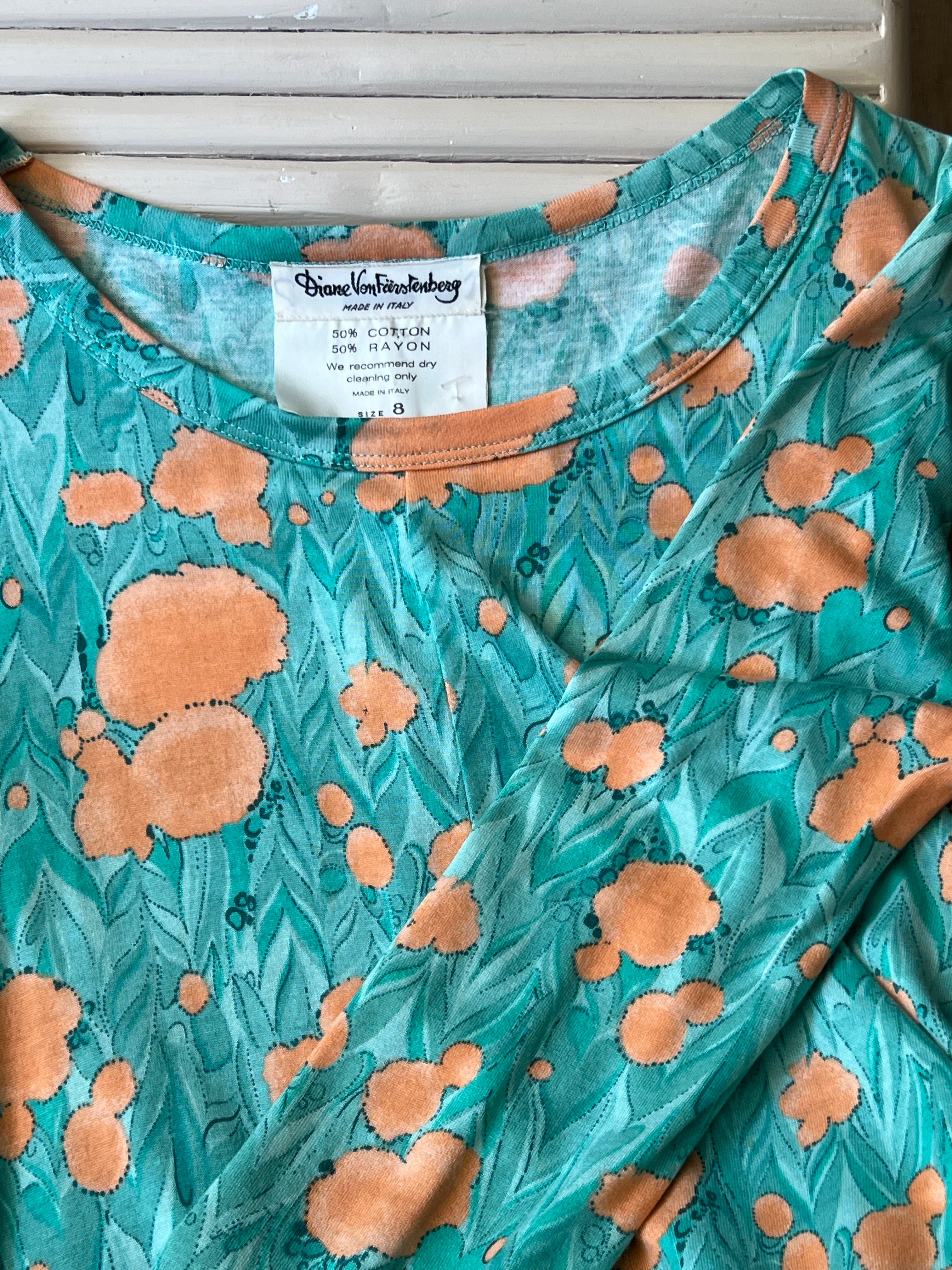 Diane Von Furstenberg Green Floral Jersey Dress
