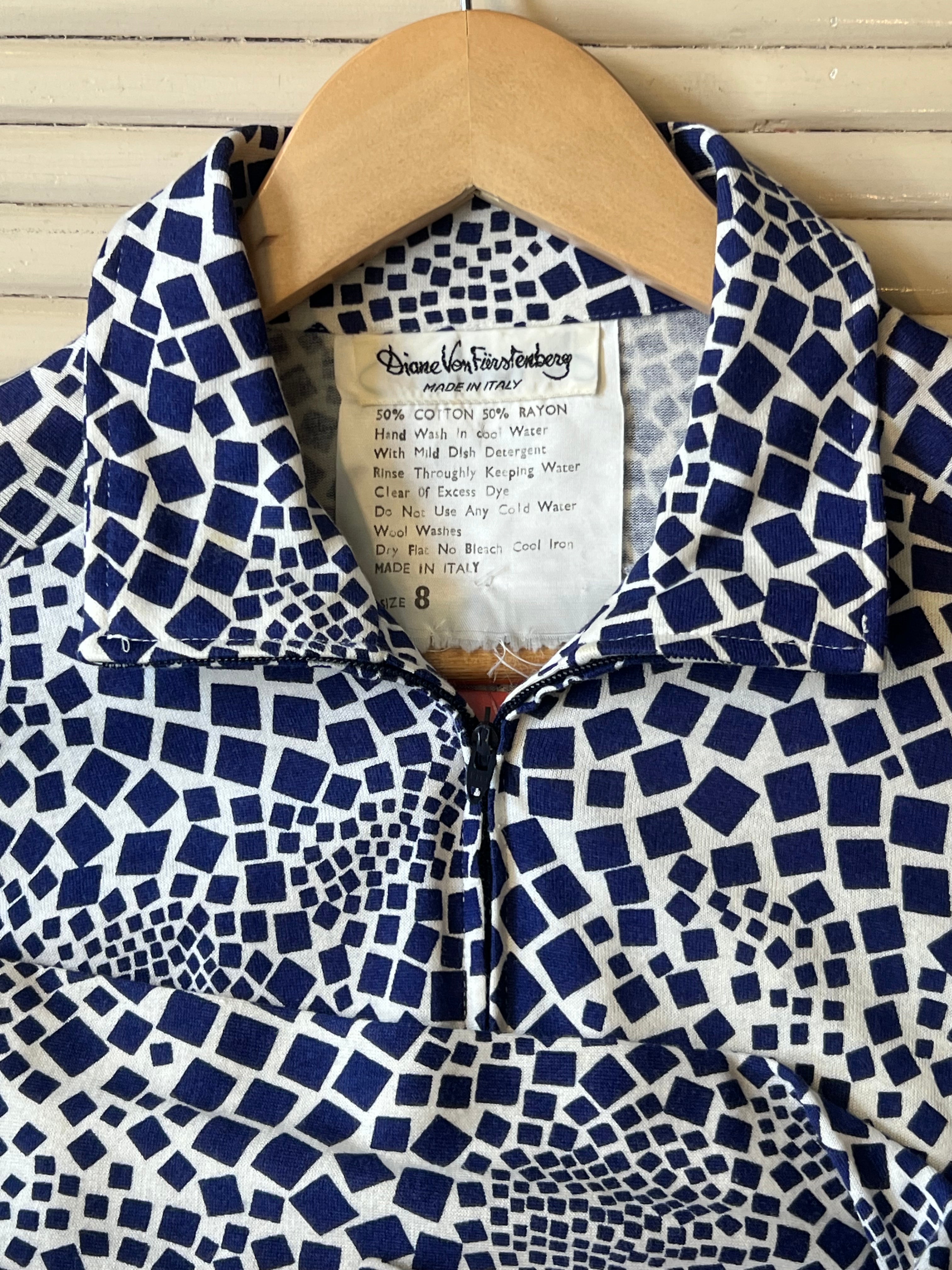 Diane Von Furstenberg Blue Abstract Jersey Zip Dress