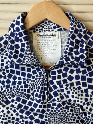 Diane Von Furstenberg Blue Abstract Jersey Zip Dress