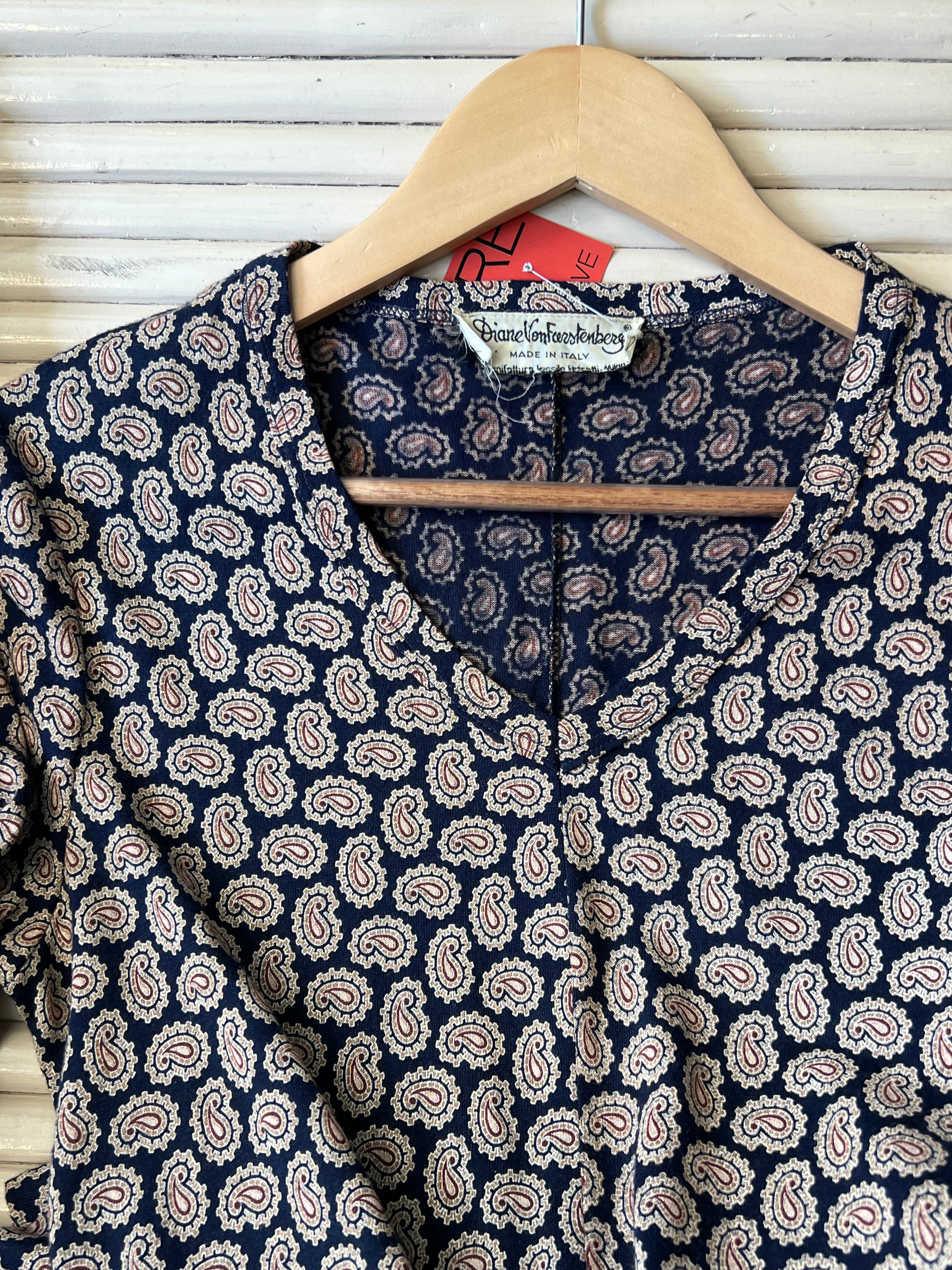 Diane Von Furstenberg Navy Paisley Jersey Dress