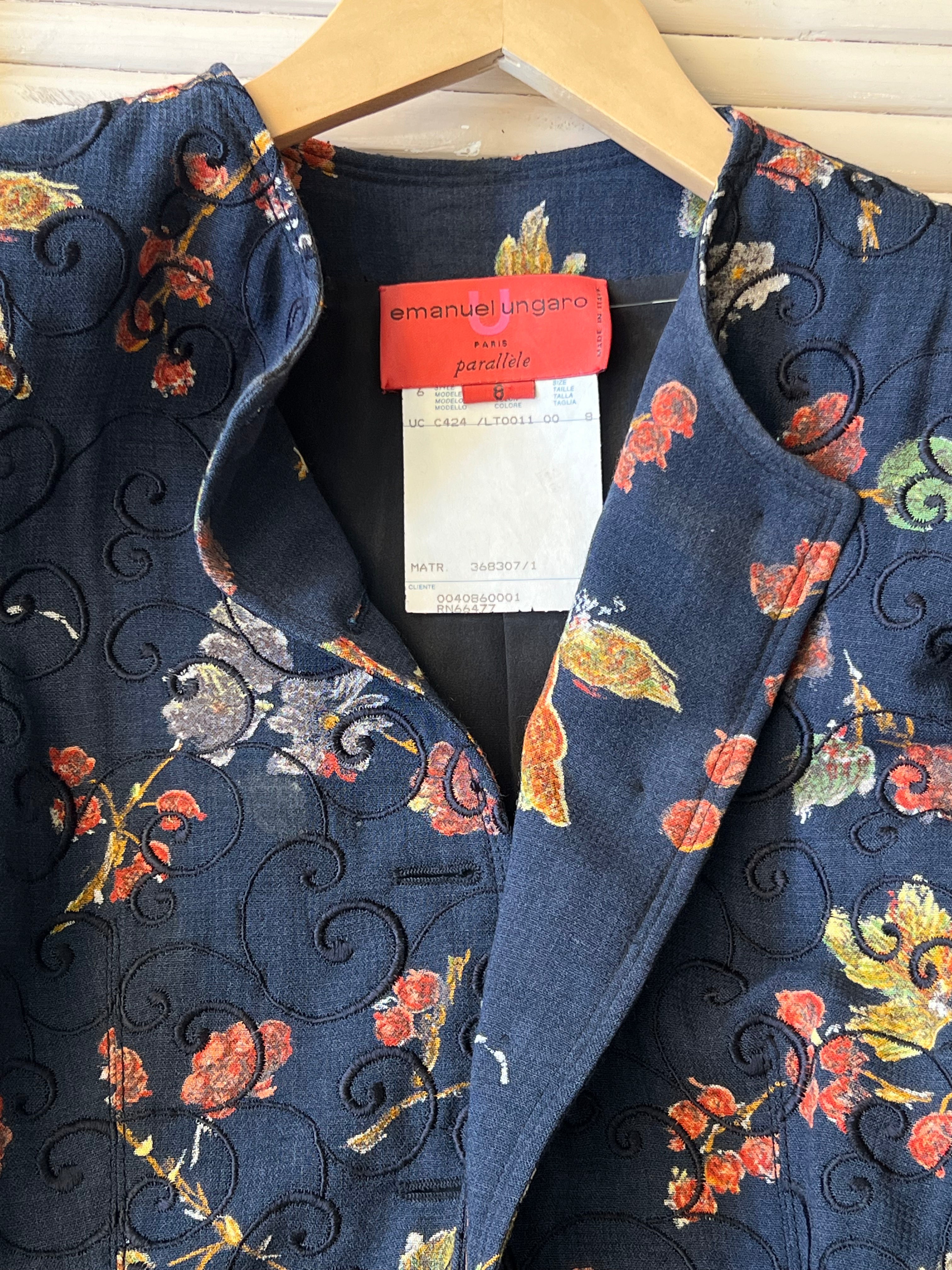 Emanuel Ungaro Navy Printed Wool Blend Jacket