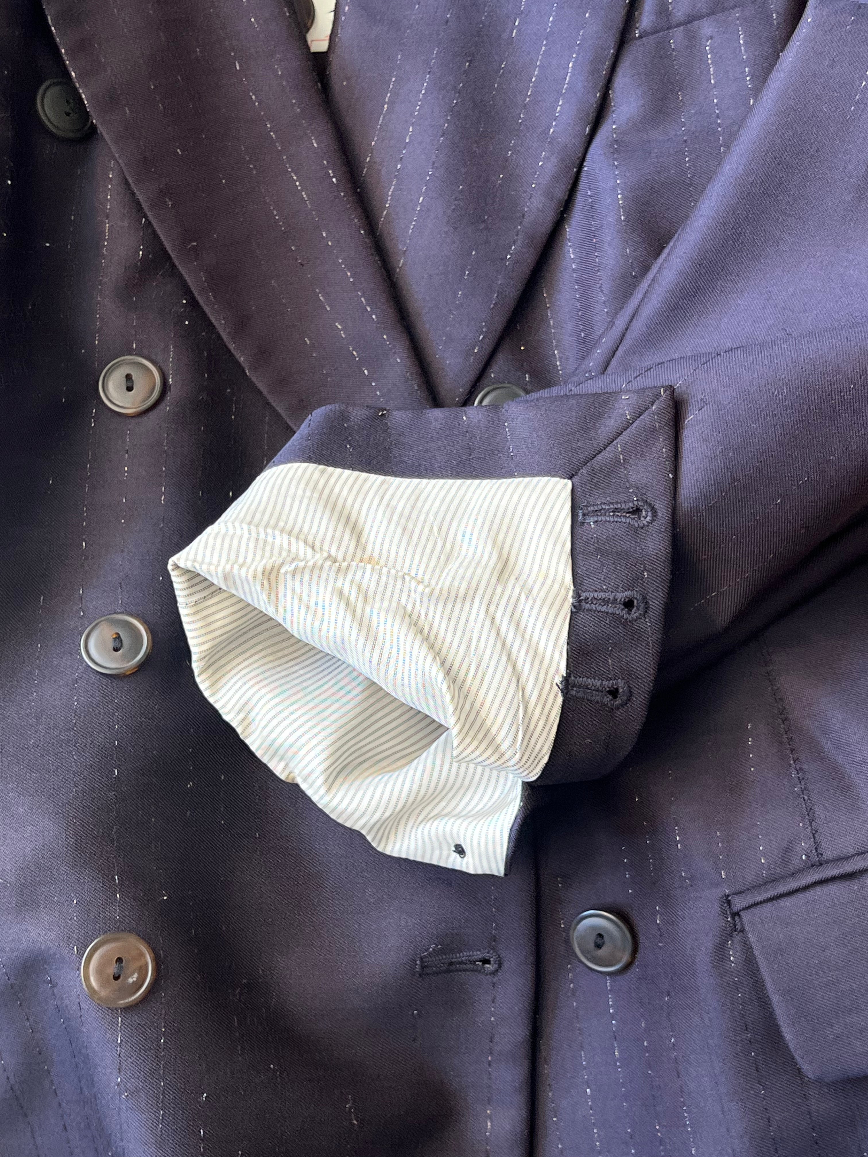 Jean Paul Gaultier Purple Wool Stripe Double Breasted Blazer
