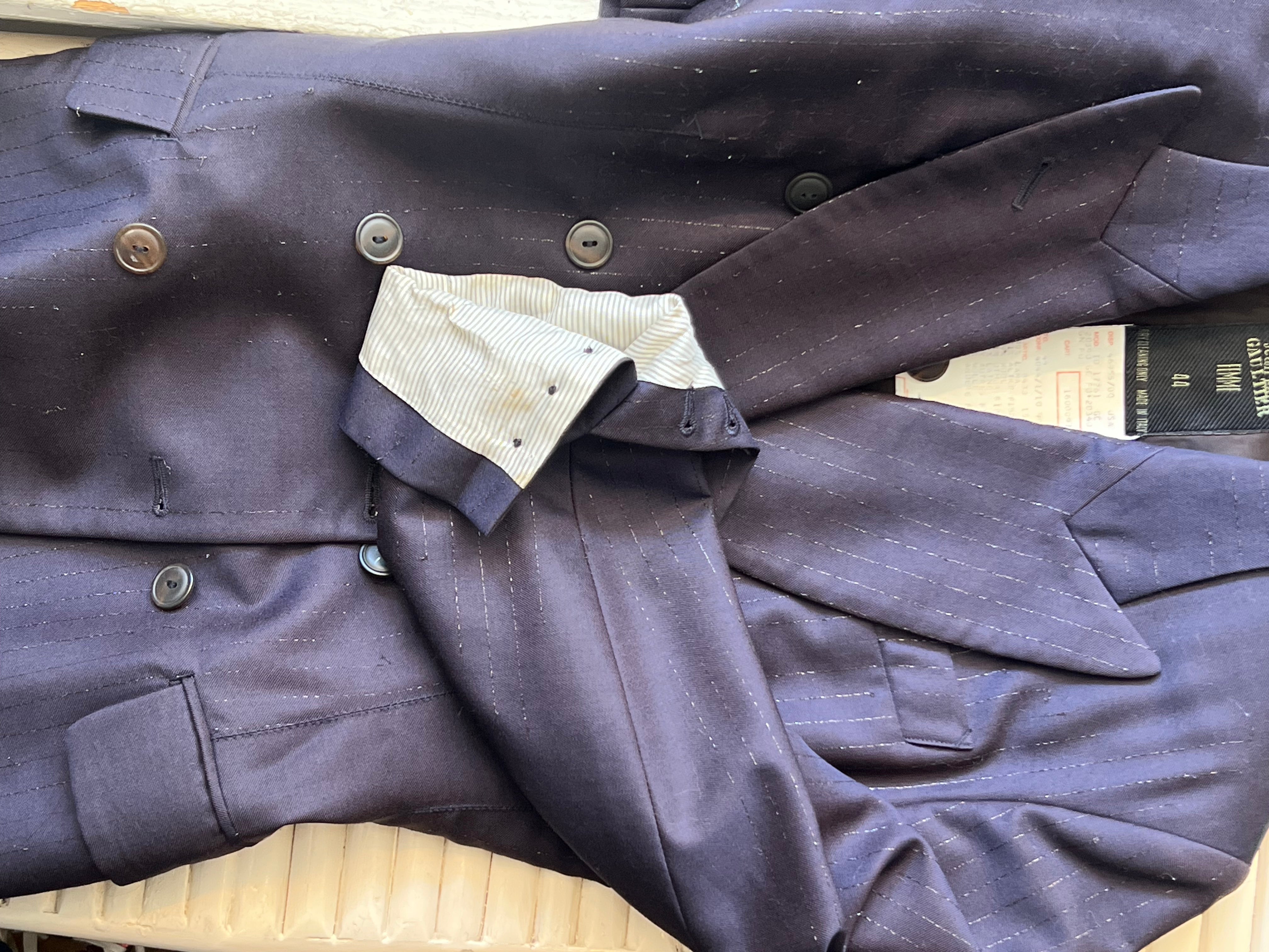 Jean Paul Gaultier Purple Wool Stripe Double Breasted Blazer