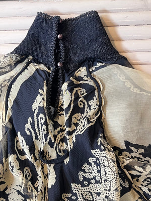 Jean Paul Gaultier Printed Silk Blouse w/ Knit Collar