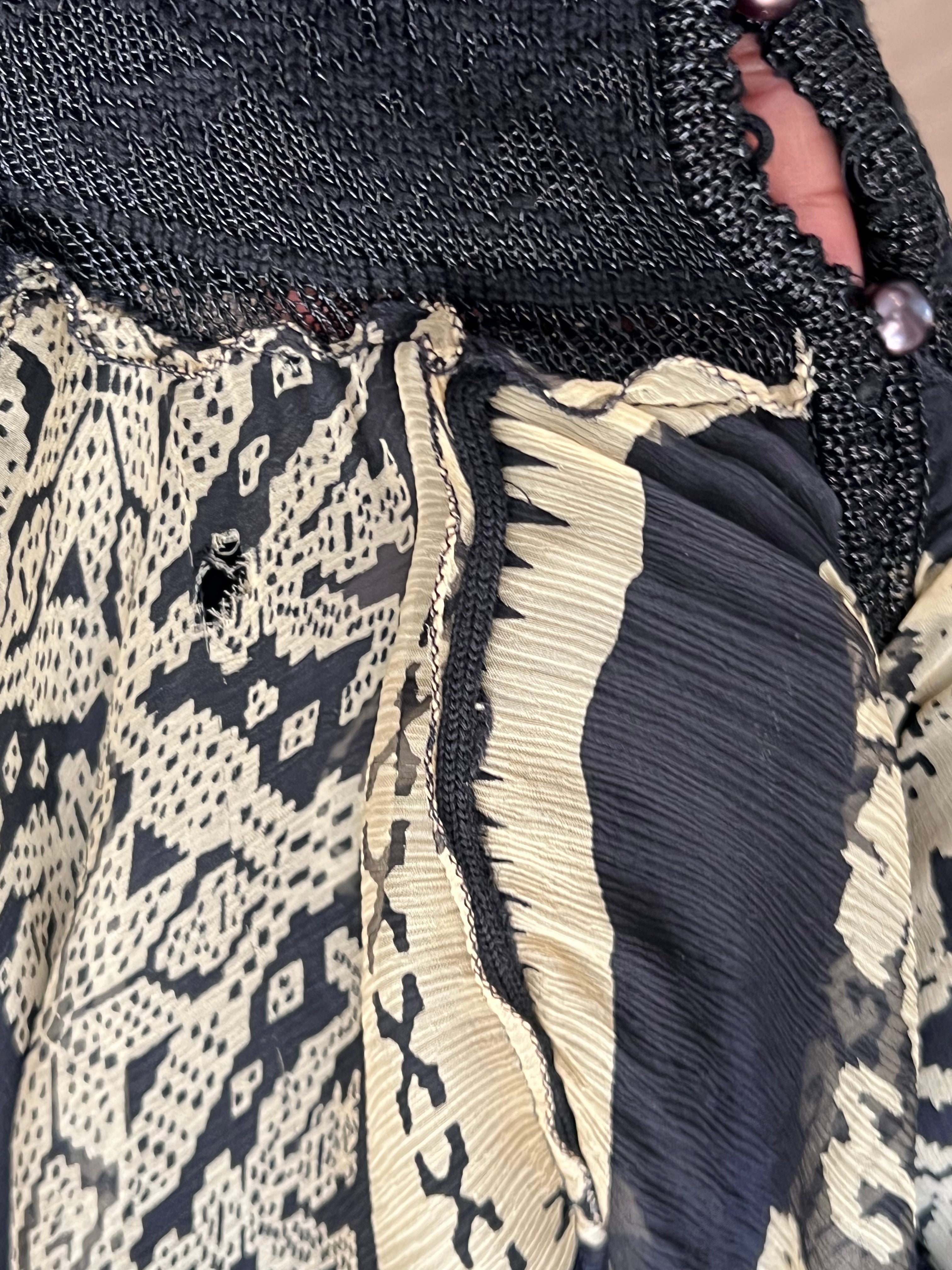 Jean Paul Gaultier Printed Silk Blouse w/ Knit Collar