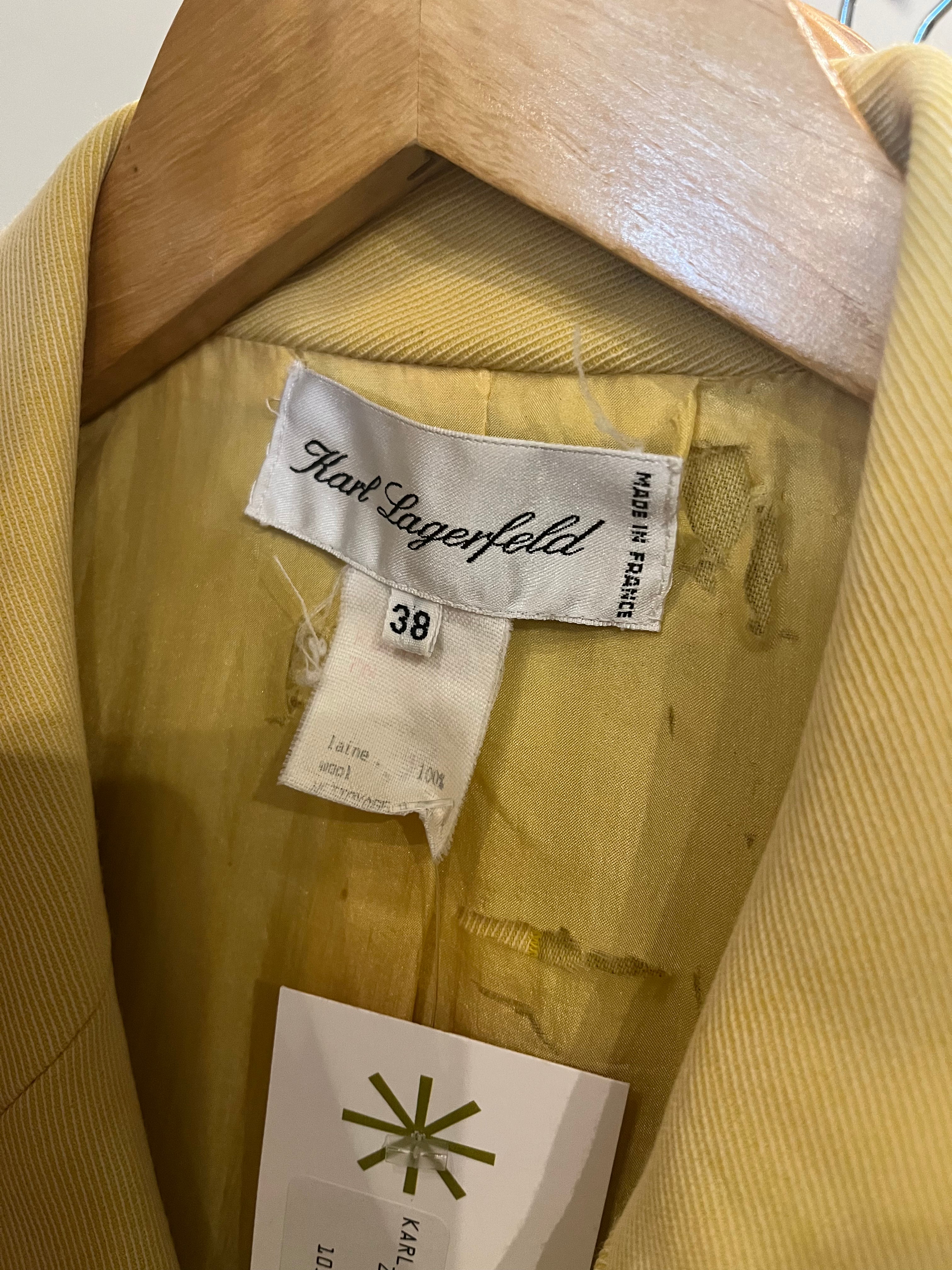 Karl Lagerfeld Yellow Wool Short Sleeve Jacket