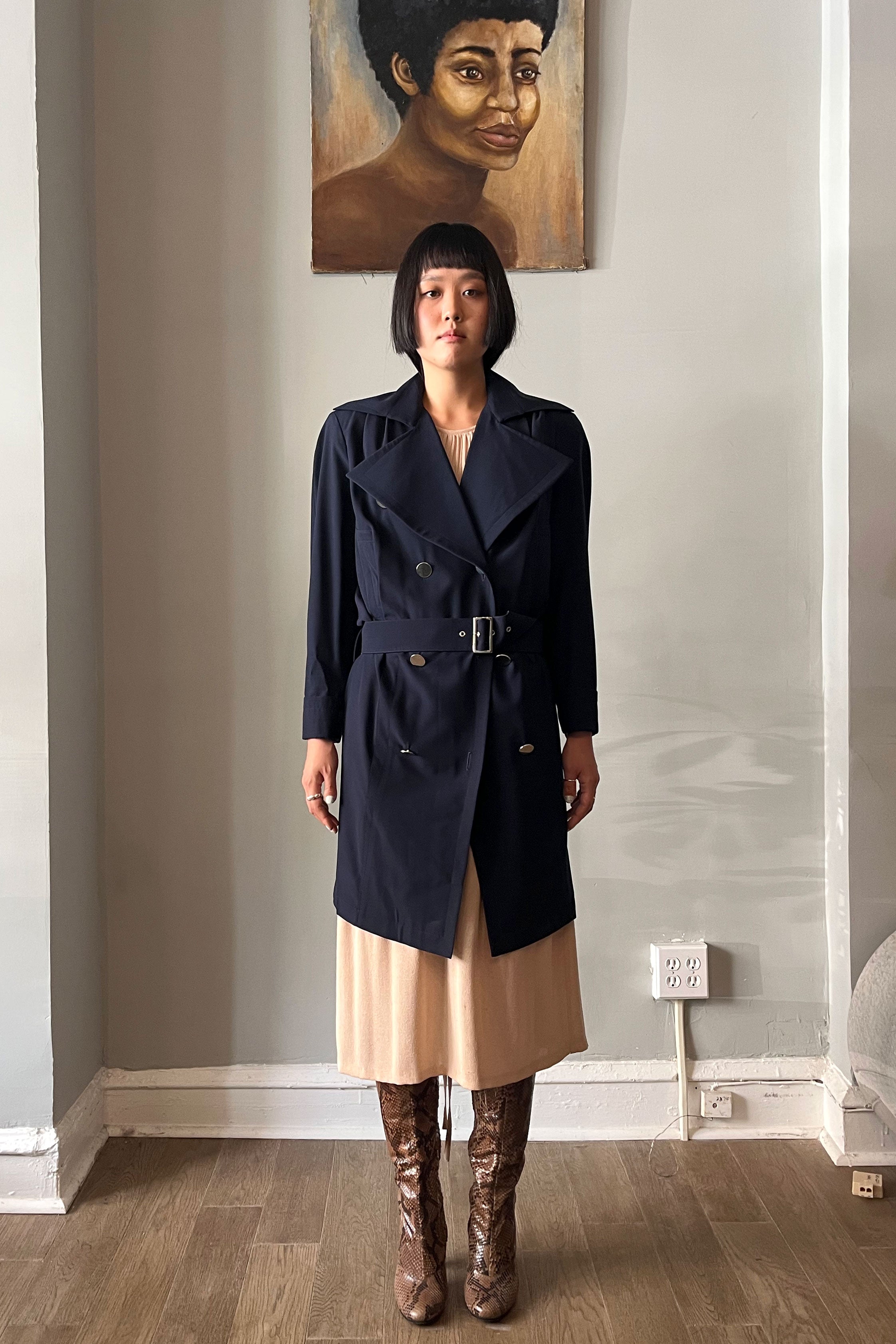 Thierry Mugler Navy Wool Trench Coat Dress – Moore Vintage Archive