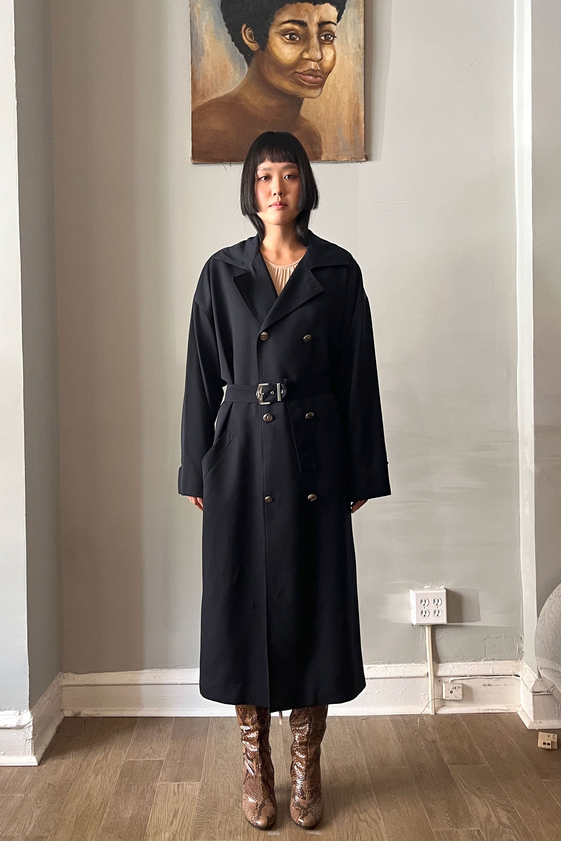 Istante by Gianni Versace Navy Wool Trench Coat