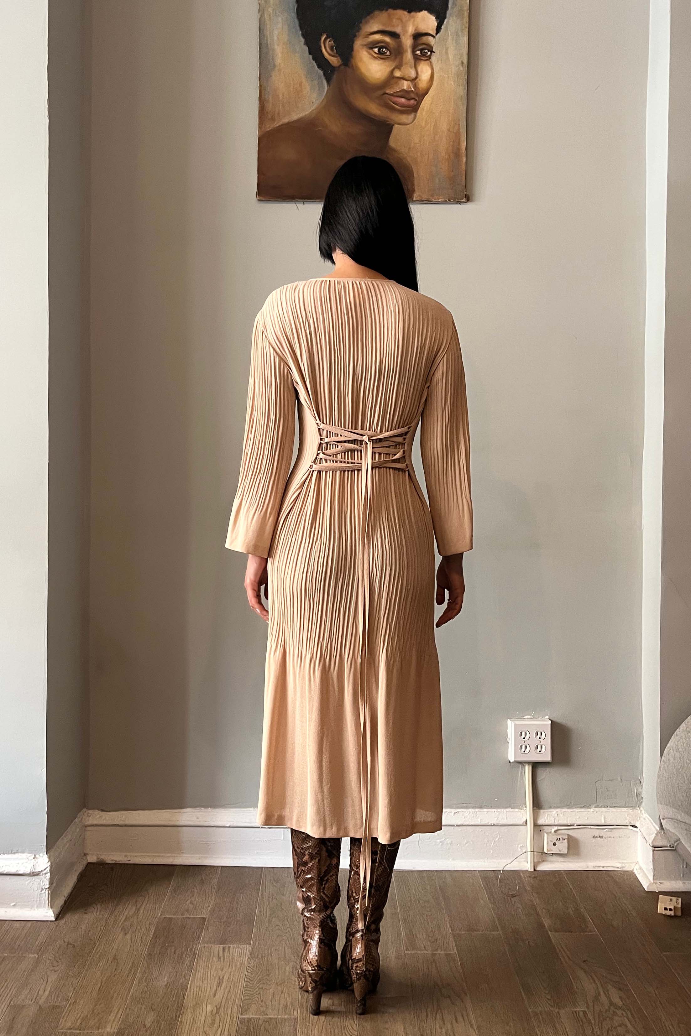 Matsuda Beige Pleated Corset Back Dress – Moore Vintage Archive