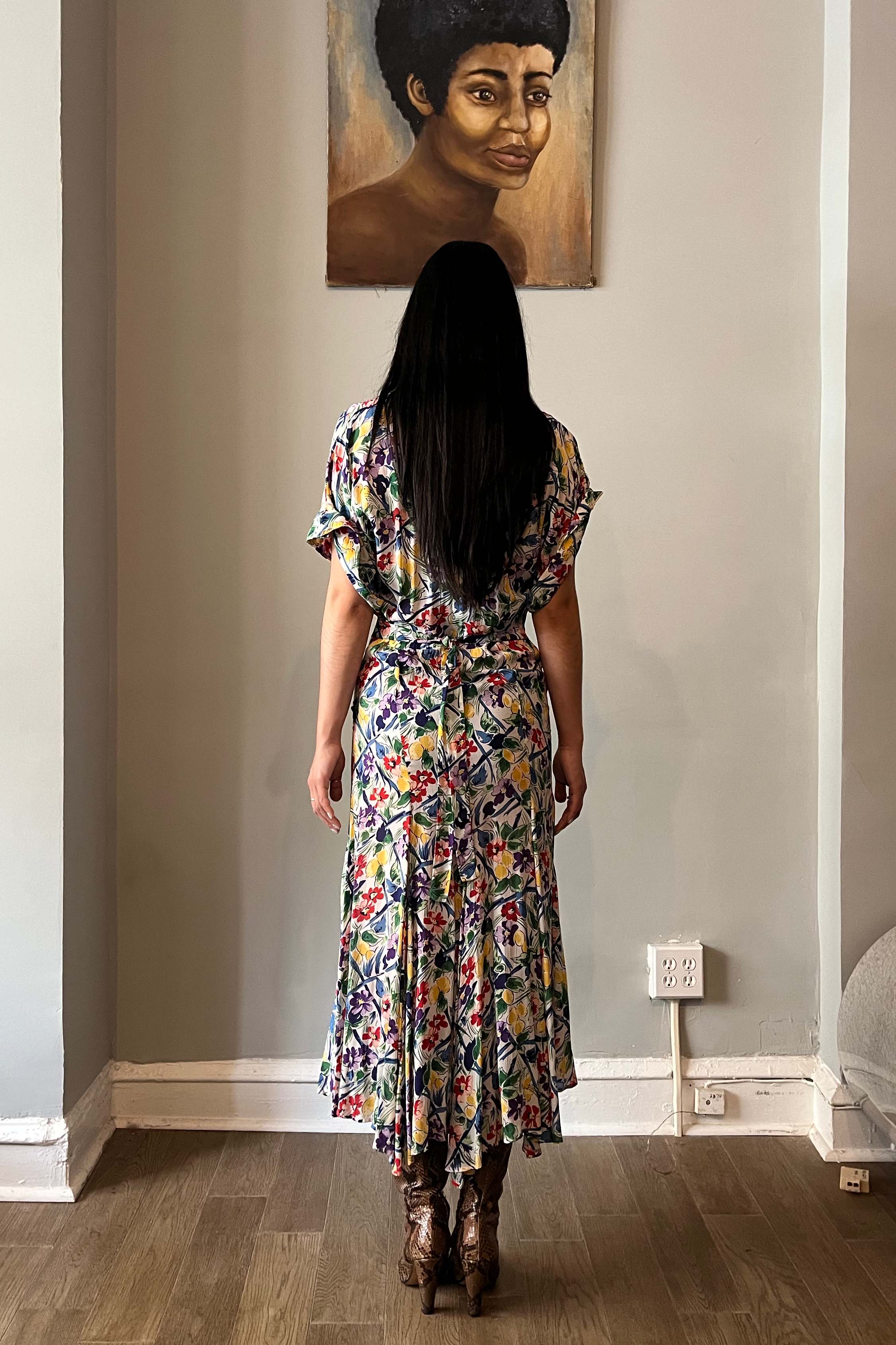 Norma Kamali Floral Printed Rayon dress Moore Vintage Archive Norma Kamali Floral Printed Rayon dress Moore Vintage Archive