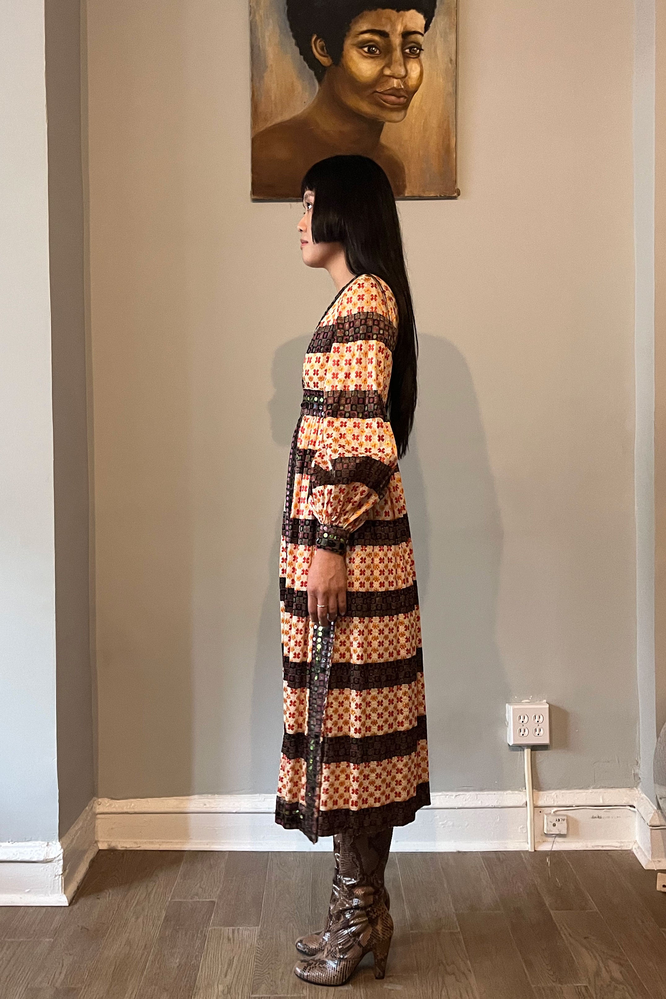 Donald Brooks Woven Silk Floral Print Sequin Dress