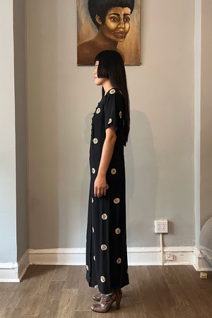 Lanvin Boutique Black Silk Kimono-Inspired Button Front Dress