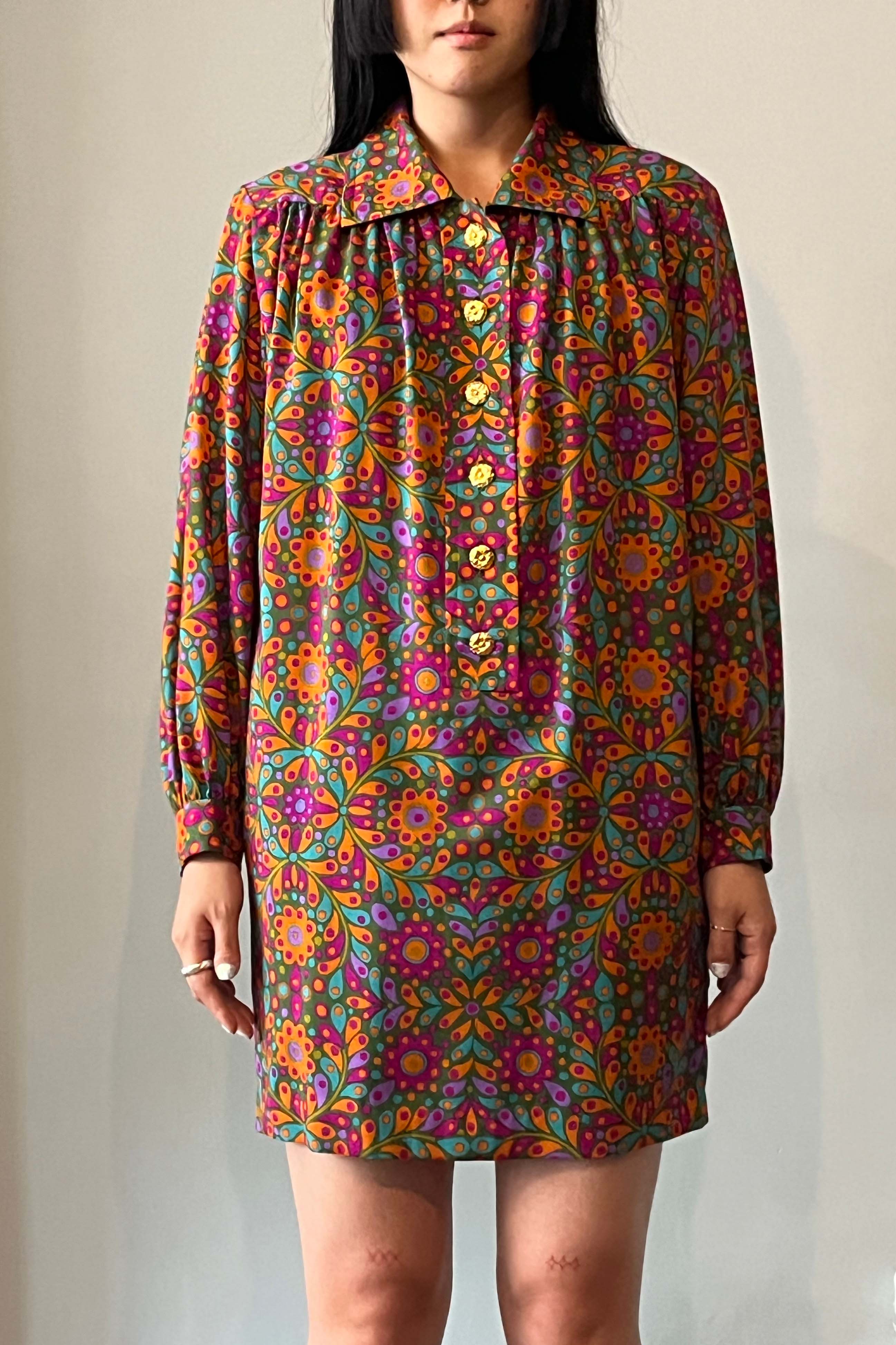 Saint Laurent Fuchsia Floral Tunic Dress