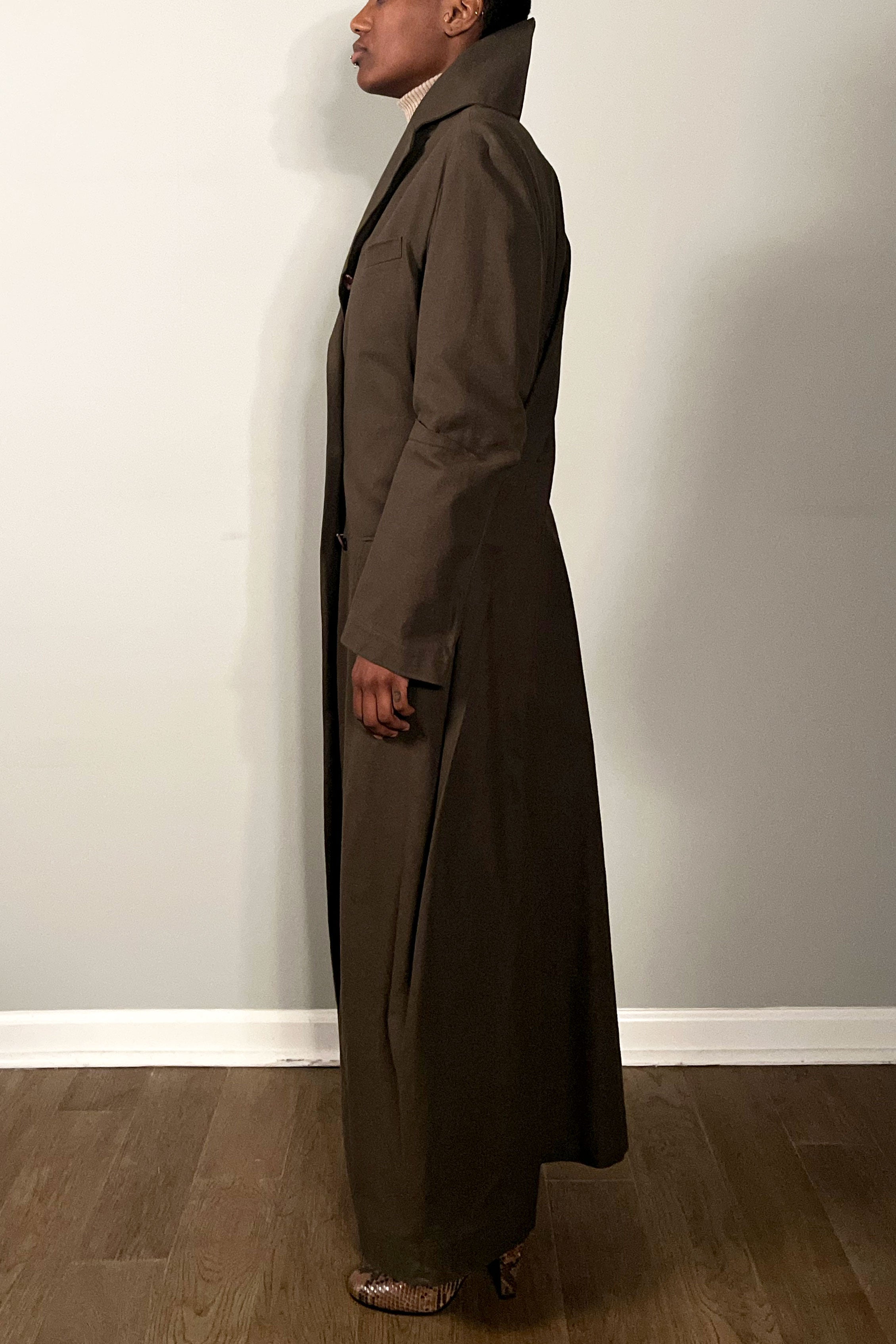 Issey Miyake Olive Draped Maxi Coat